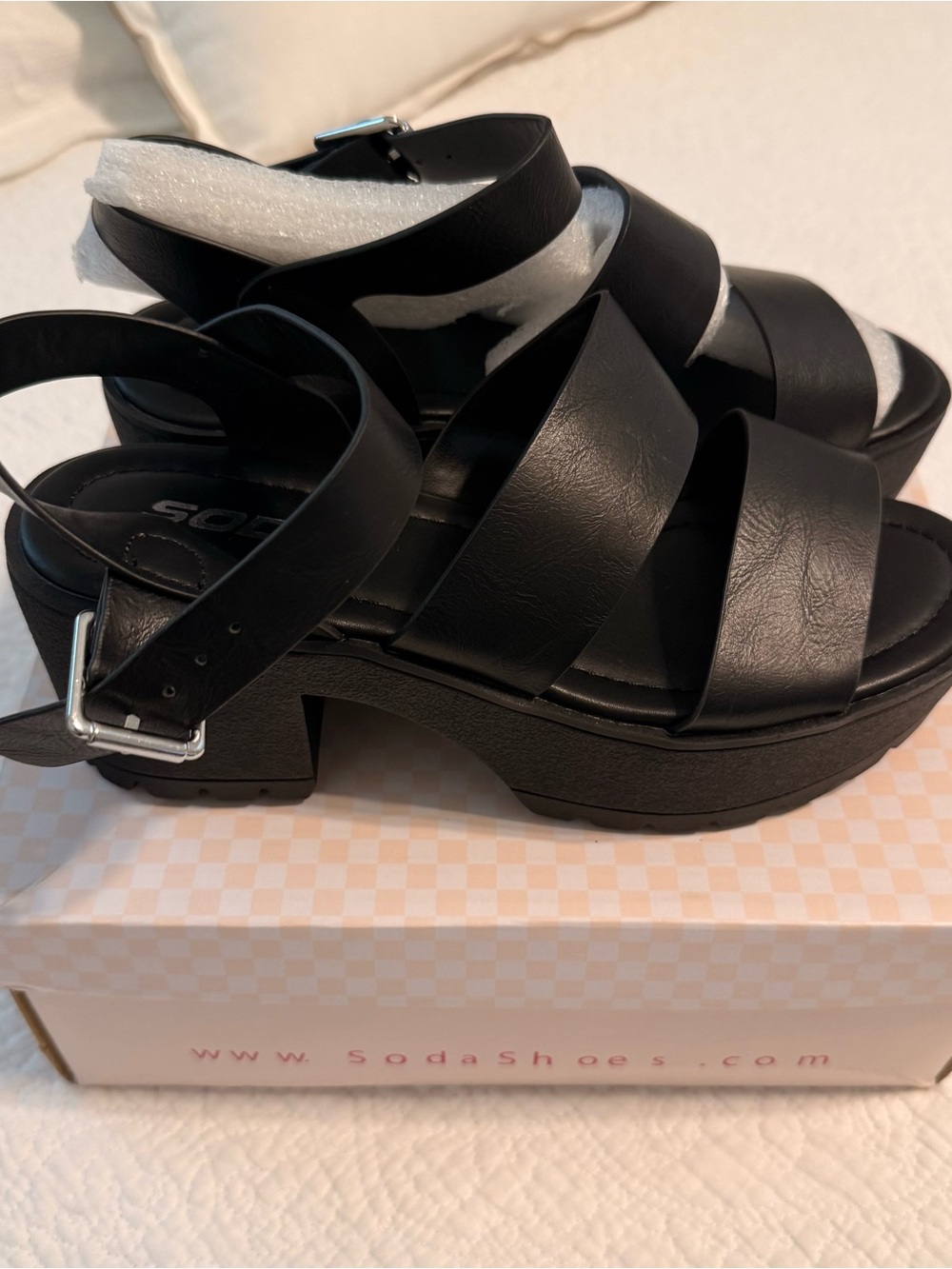 Soda Black Strappy Chunky Platform Sandals